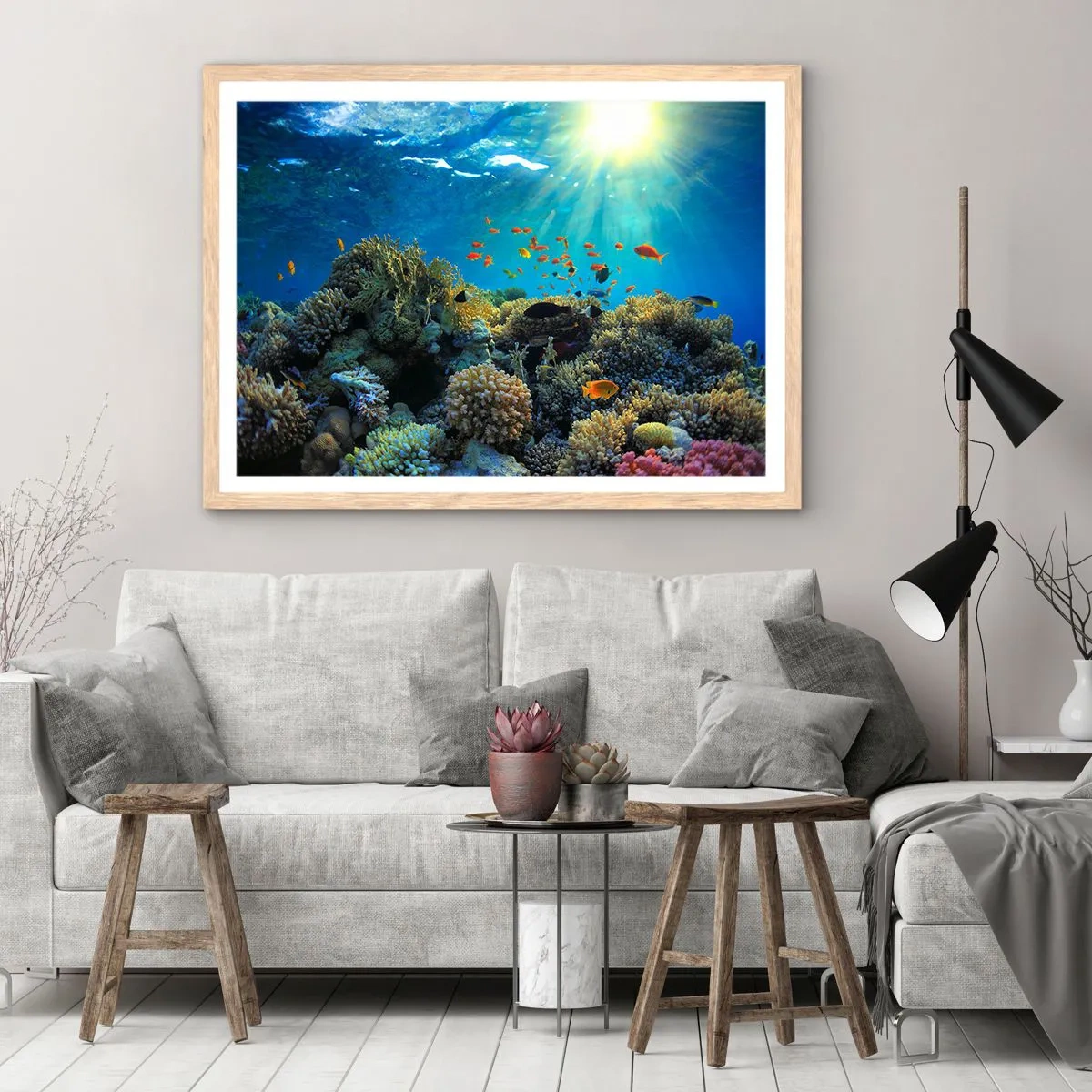 Poster in light oak frame - Underwater Treasures - 100x70 cm