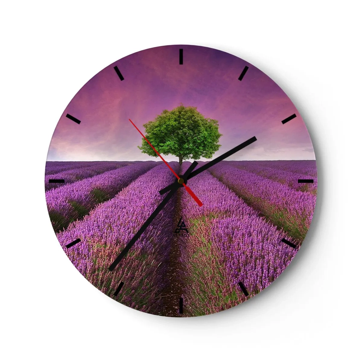 Wall clock - Clock on glass - In the Fields of Lavender - 40x40 cm