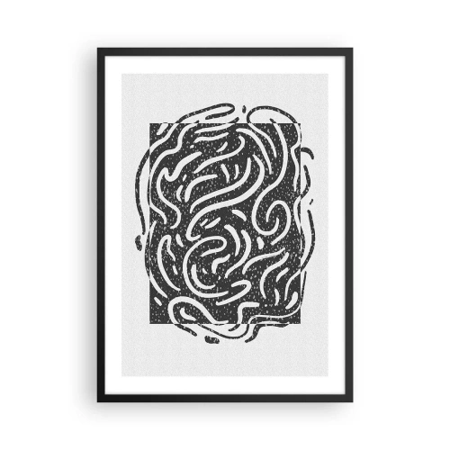 Poster in black frame - Abstract composition with dynamic lines and shapes in black and white. - 50x70cm - Abstract: Dance of Joy - Modern wall decoration for the living room and bedroom ARTTOR