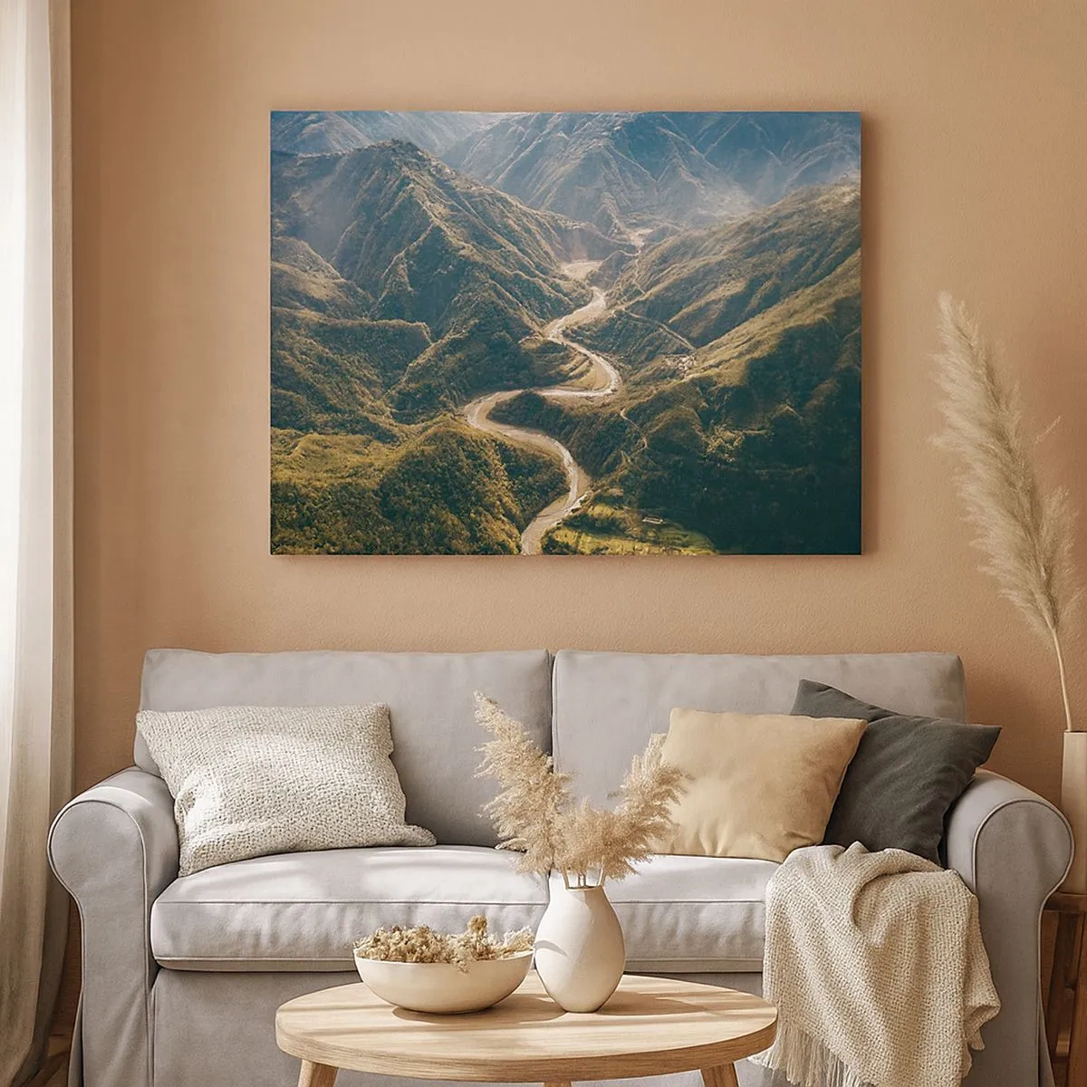 Canvas picture - A mountain landscape with a winding road among green hills - 70x50cm - Straight from the Heart of the Mountains - Modern wall decoration for the living room and bedroom ARTTOR