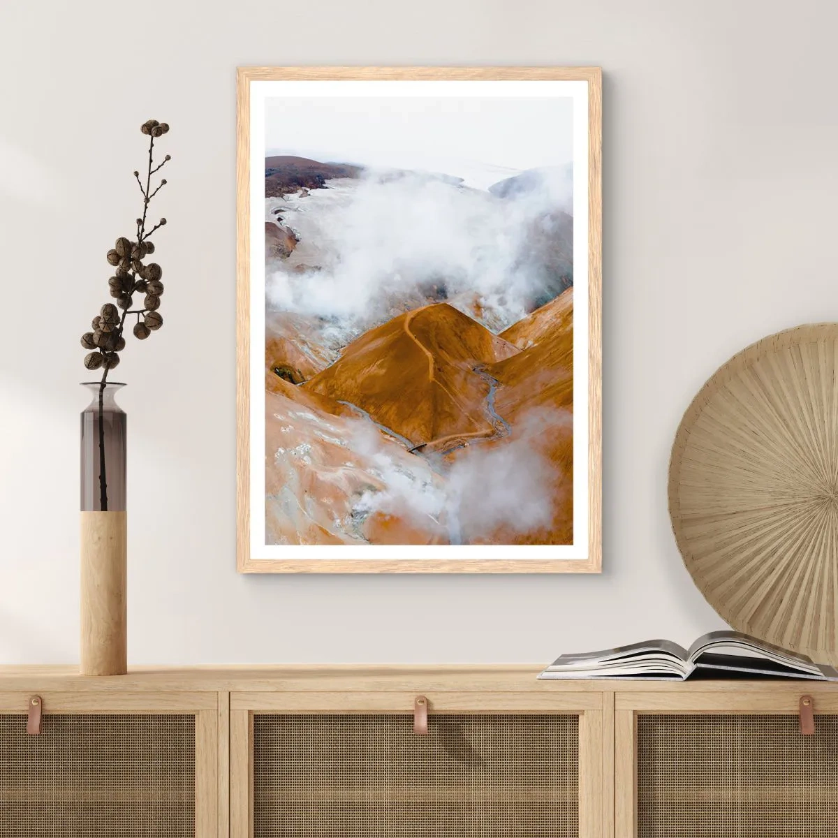 Poster in light oak frame - Severe Beauty of Iceland - 70x100 cm