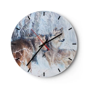 Wall clock - Clock on glass - A wolf in a winter landscape, surrounded by snowy trees - 30x30cm - Watch out! It Is Coming - Modern wall decoration for the living room, kitchen, and bedroom ARTTOR