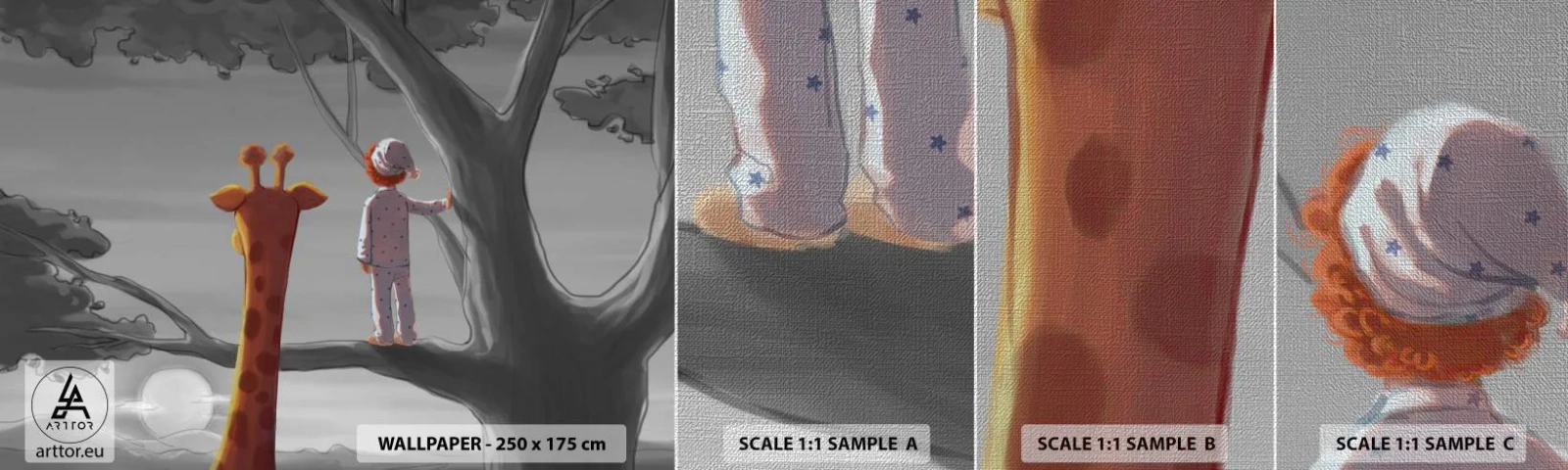 Photo Wallpaper Sample Premium Canvas - This Is Really Happening - Giraffe, Children's, Dream - 100x30 cm