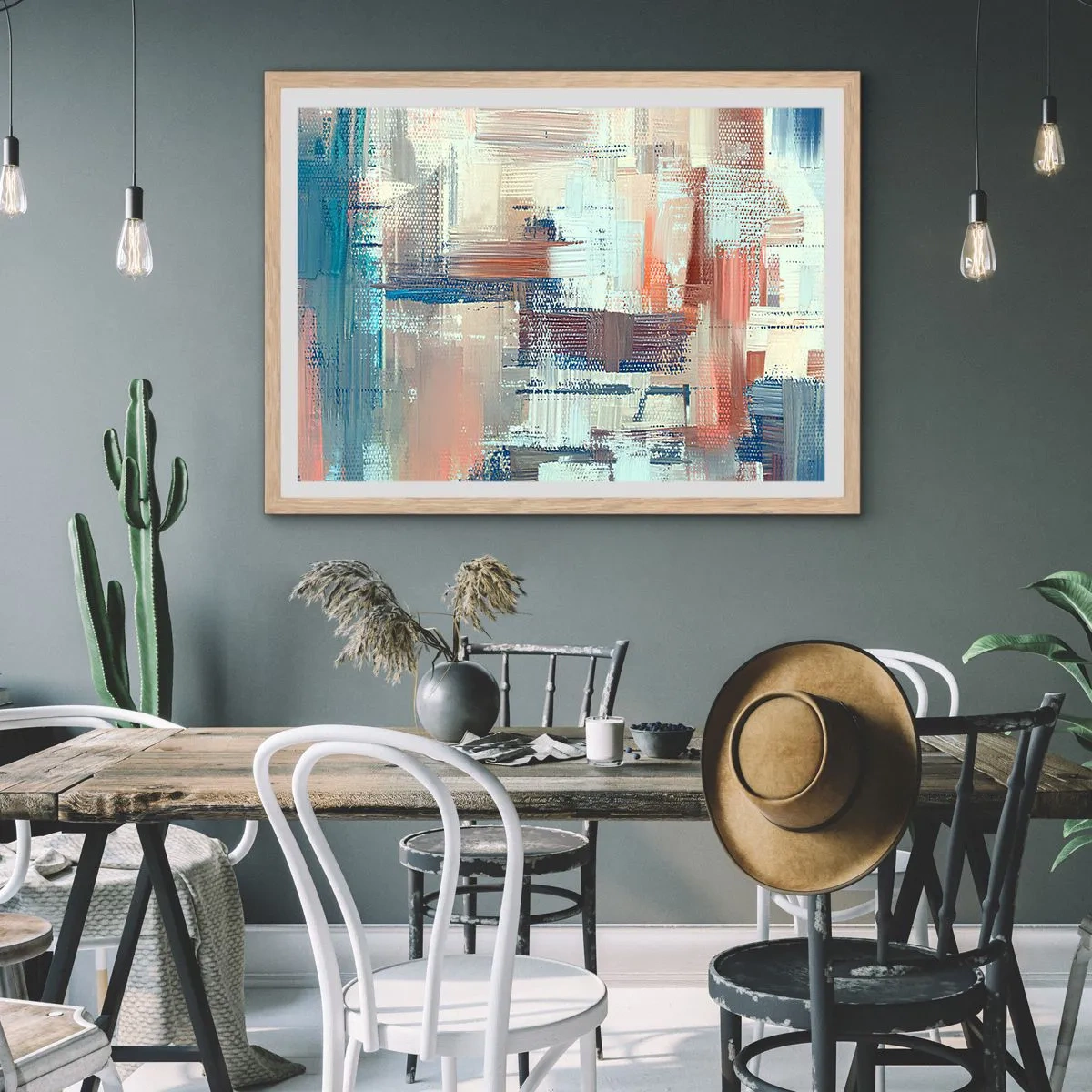 Poster in light oak frame - Reaching Light - 100x70 cm