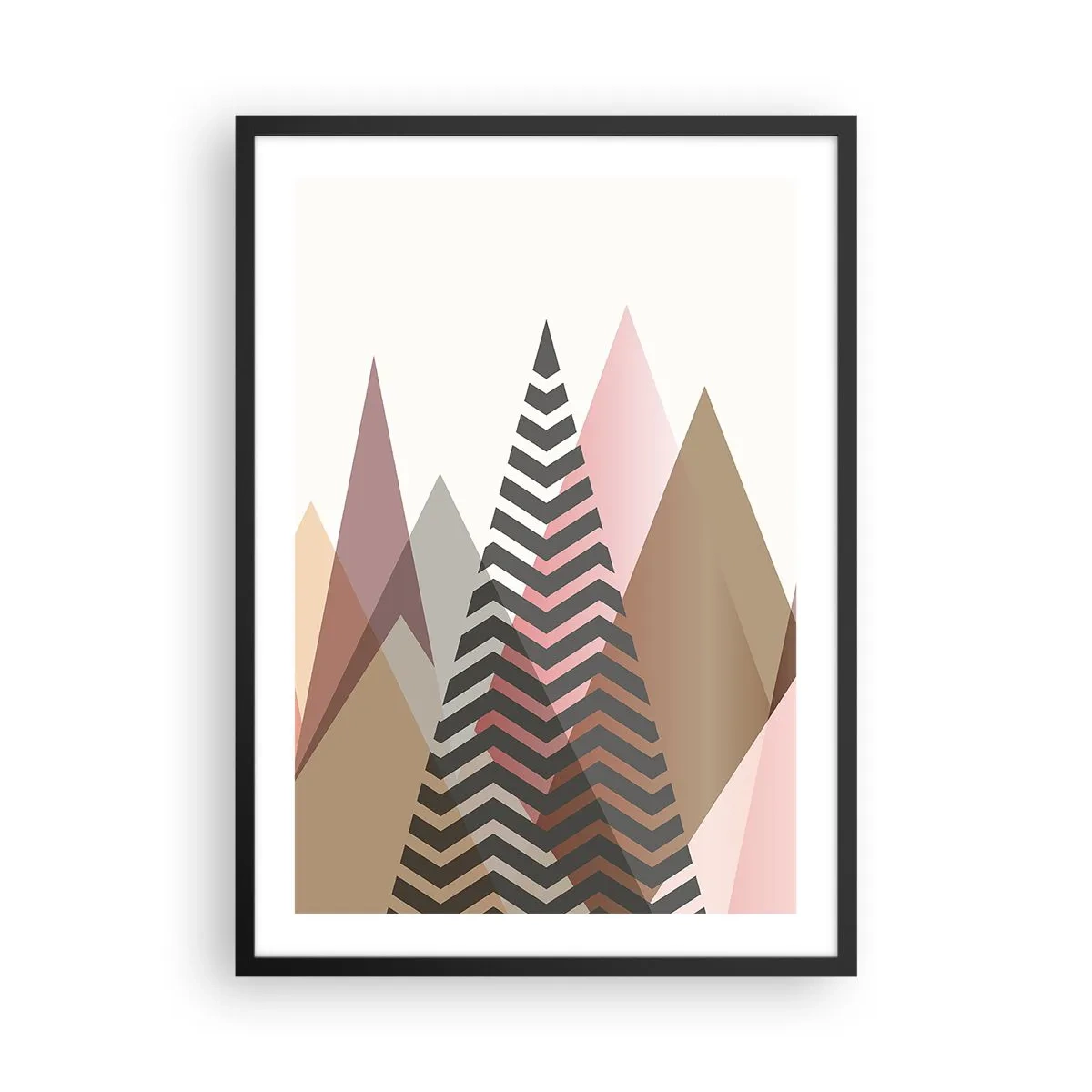 Poster in black frame - Geometric mountains in pastel shades with a layered effect - 50x70cm - View of the Piramide - Modern wall decoration for the living room and bedroom ARTTOR