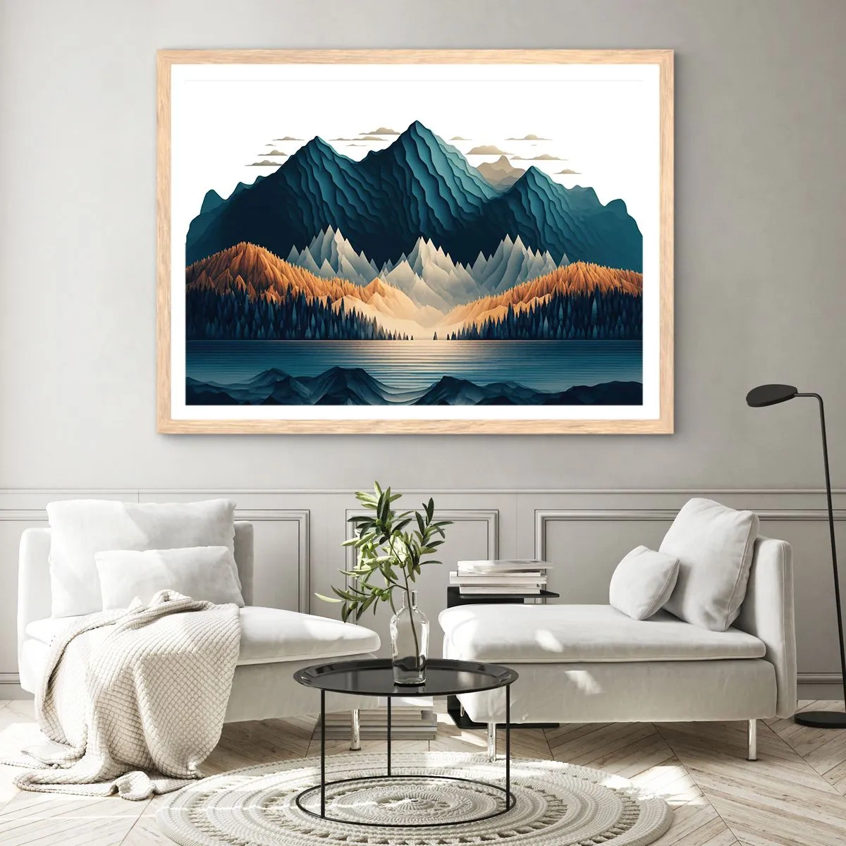 Poster in light oak frame - Perfect Mountain Landscape - 40x30 cm