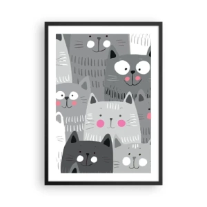 Poster in black frame - Funny cats in shades of gray - 50x70cm - Cat's World - Modern wall decoration for the living room and bedroom ARTTOR