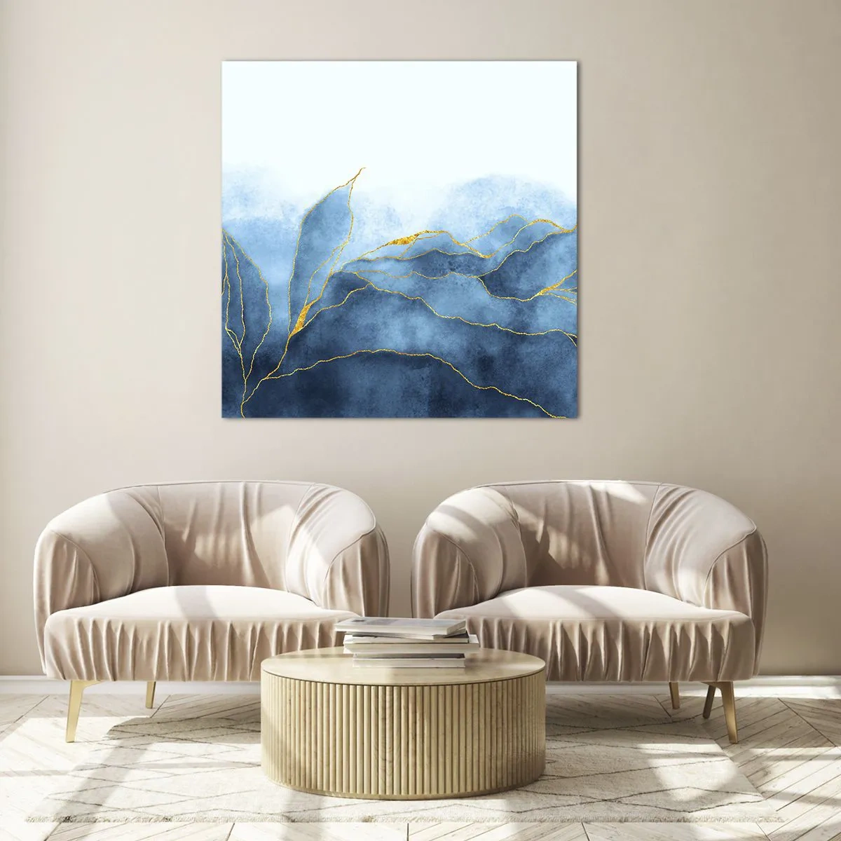 Glass picture - Blue In Gold - 40x40 cm