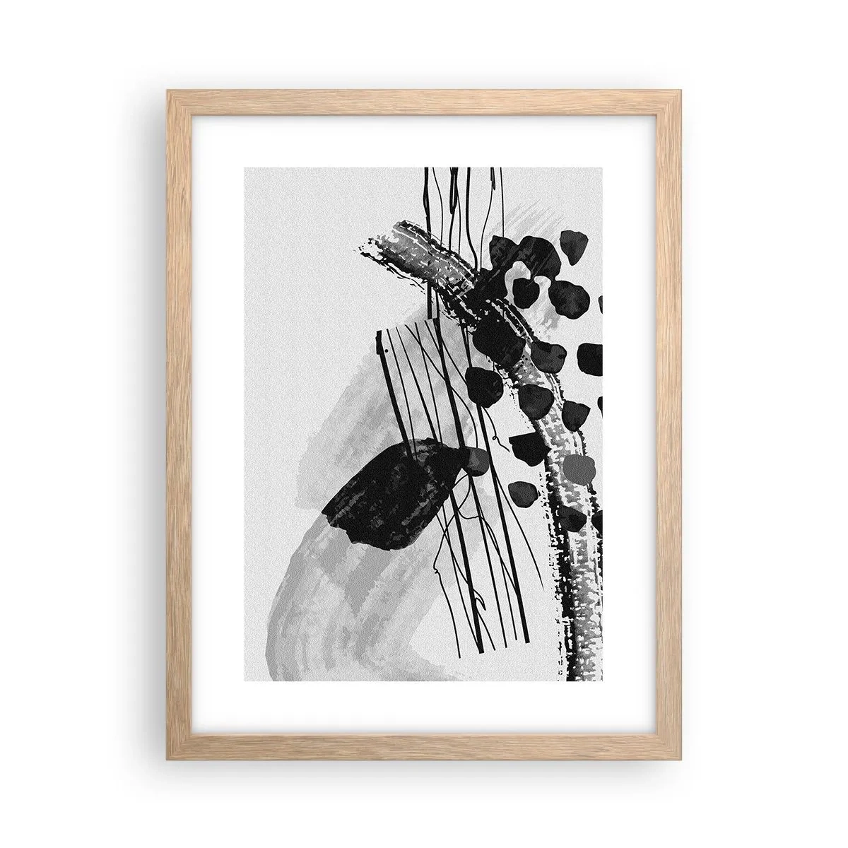 Poster in light oak frame - Black and White Organic Abstraction - 30x40 cm