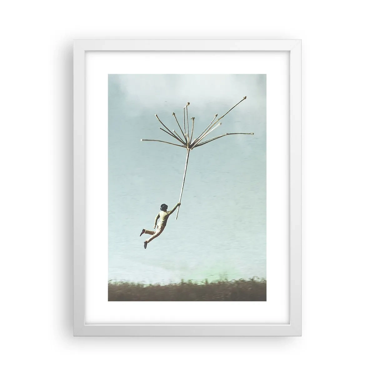 Poster in white frmae - Kites, Dandelions, Wind - 30x40 cm