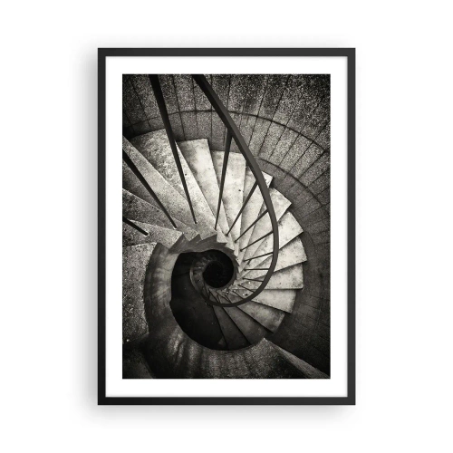 Poster in black frame - Black and white photograph of a spiral staircase from above - 50x70cm - Up the Stairs and Down the Stairs - Modern wall decoration for the living room and bedroom ARTTOR