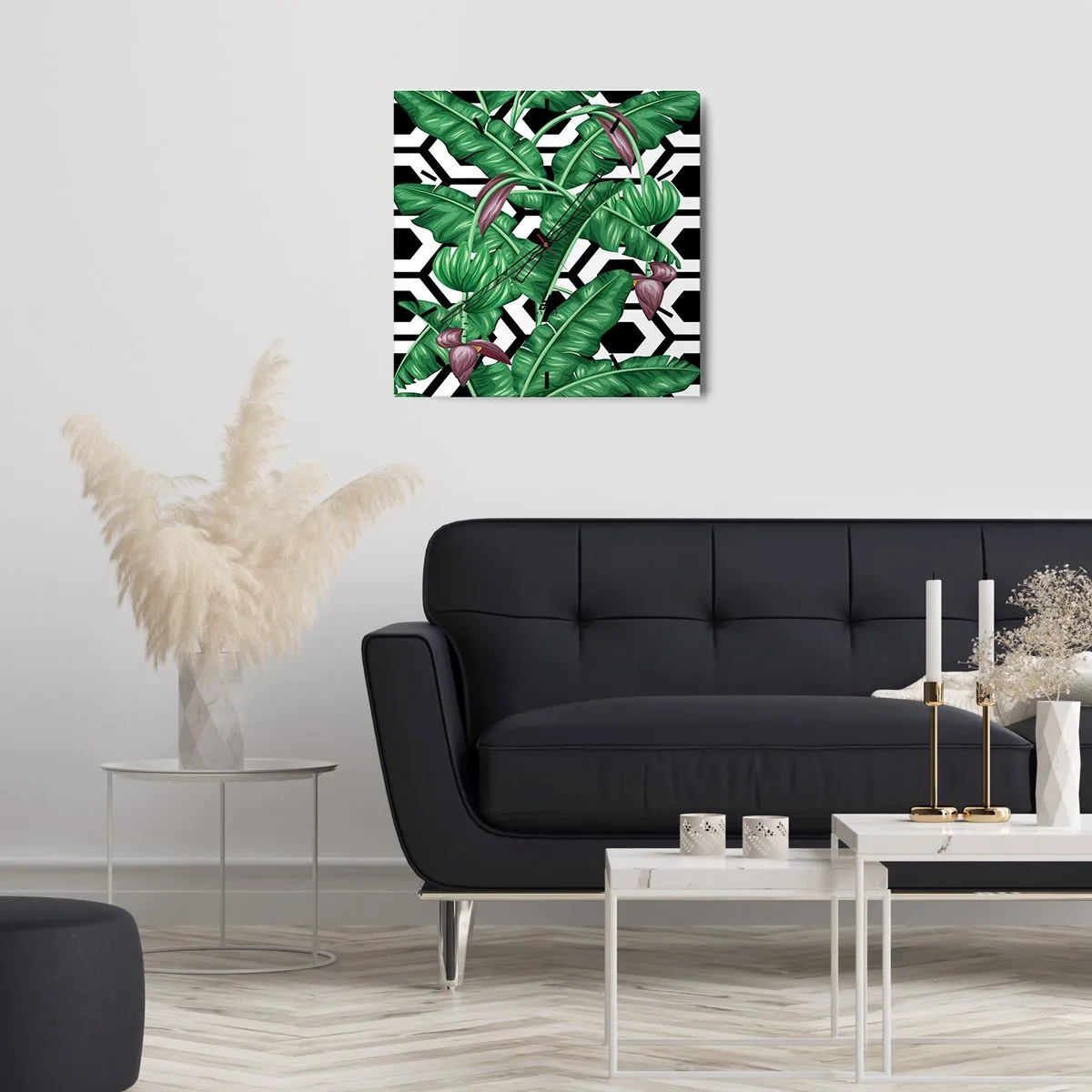 Wall clock - Clock on glass - Symmetrical Composition of Nature - 30x30 cm