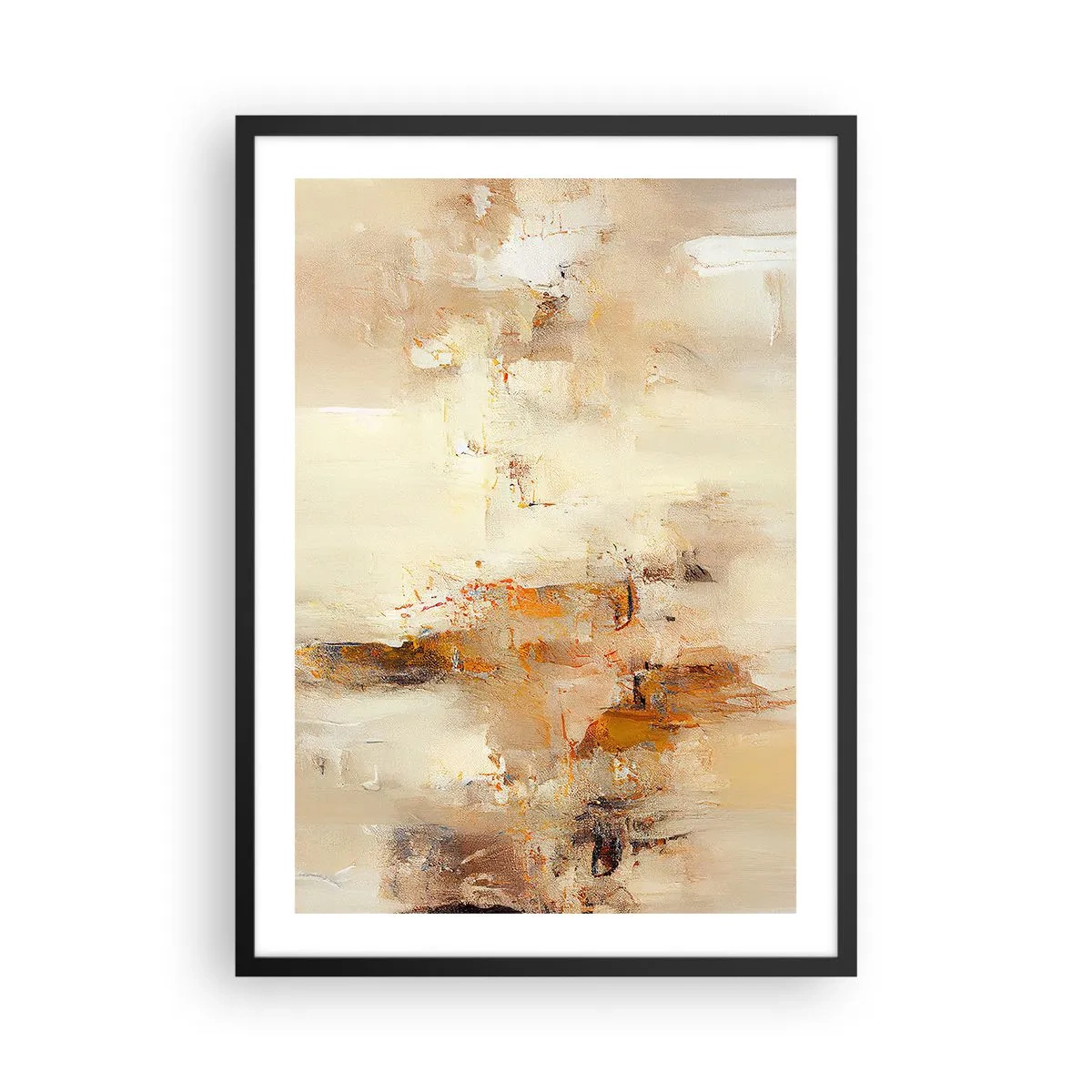 Poster in black frame - An abstract composition in warm shades of beige and gold. - 50x70cm - Soul of Amber - Modern wall decoration for the living room and bedroom ARTTOR