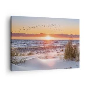 Canvas picture - Sunset over the sea with a view of the dunes - 70x50cm - Horizontal Landscape - Modern wall decoration for the living room and bedroom ARTTOR