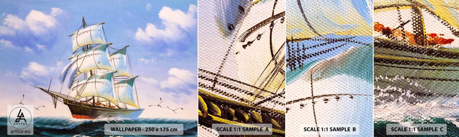 Photo Wallpaper Sample Self-Adhesive Deluxe Sticker - Proudly with Wind - Nautical, Sailing ship, Ocean - 100x30 cm