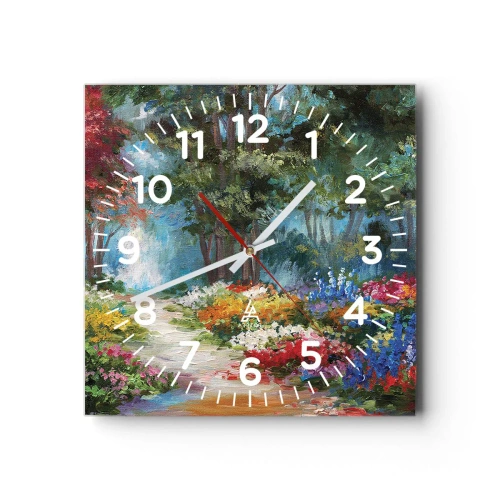 Wall clock - Clock on glass - Wood Garden, Flowery Forest - 30x30 cm