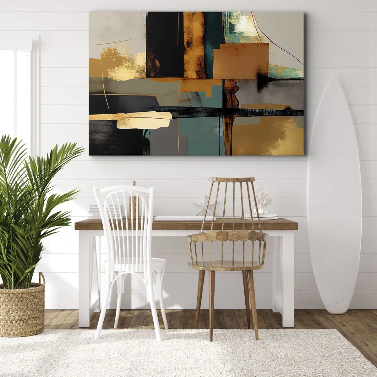 Canvas picture - Abstract composition with gold and turquoise elements - 70x50cm - Abstract - Light and Shadow - Modern wall decoration for the living room and bedroom ARTTOR