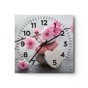 Wall clock - Clock on glass - Bliss with Cherry Blossom - 30x30 cm