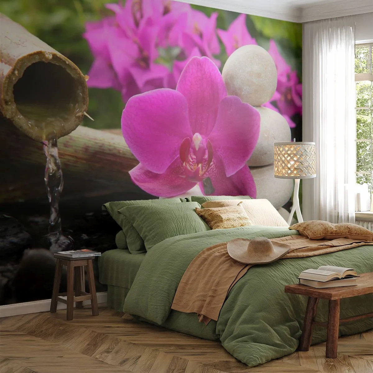 Self-Adhesive Photo Wallpaper Deluxe Sticker - You Are Already Resting - Flowers, Bamboo, Orchid - 400x280 cm