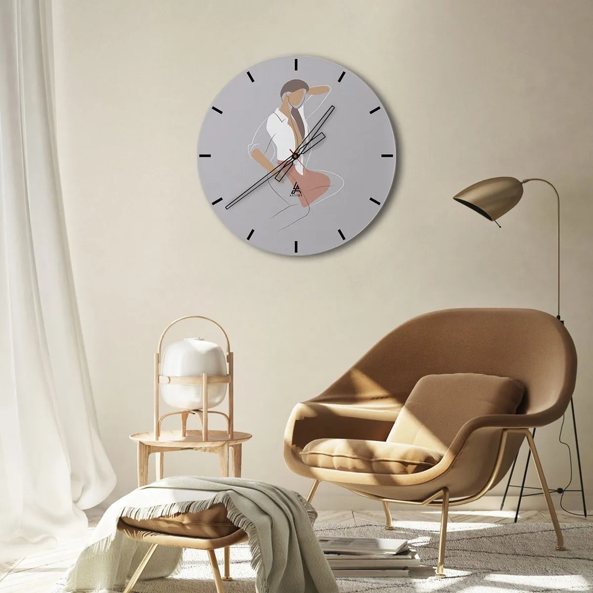 Wall clock - Clock on glass - Outline of Charm - 30x30 cm