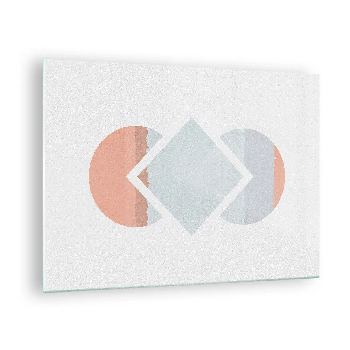 Glass picture - A pastel rhombus in the center between the semicircles on a white background. - 70x50cm - Situation Is Clear - Modern wall decoration for the living room and bedroom ARTTOR