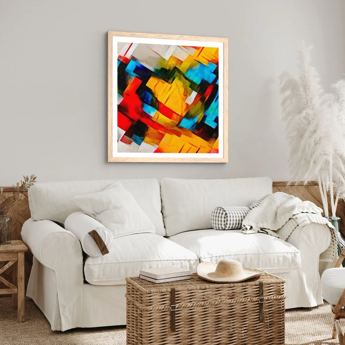 Poster in light oak frame - Colourful Quilt - 50x50 cm