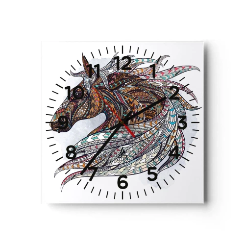 Wall clock - Clock on glass - Horse of a Celtic Warrior - 30x30 cm