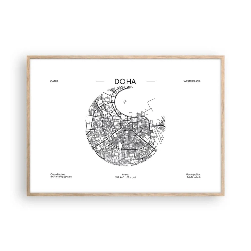 Poster in light oak frame - Anatomy of Doha - 100x70 cm