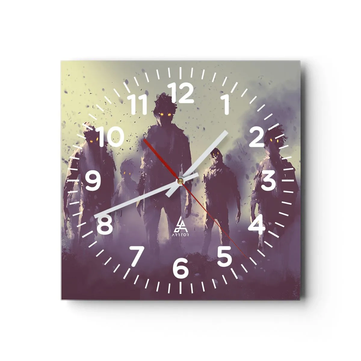 Wall clock - Clock on glass - Watch Out! They Are Coming - 30x30 cm