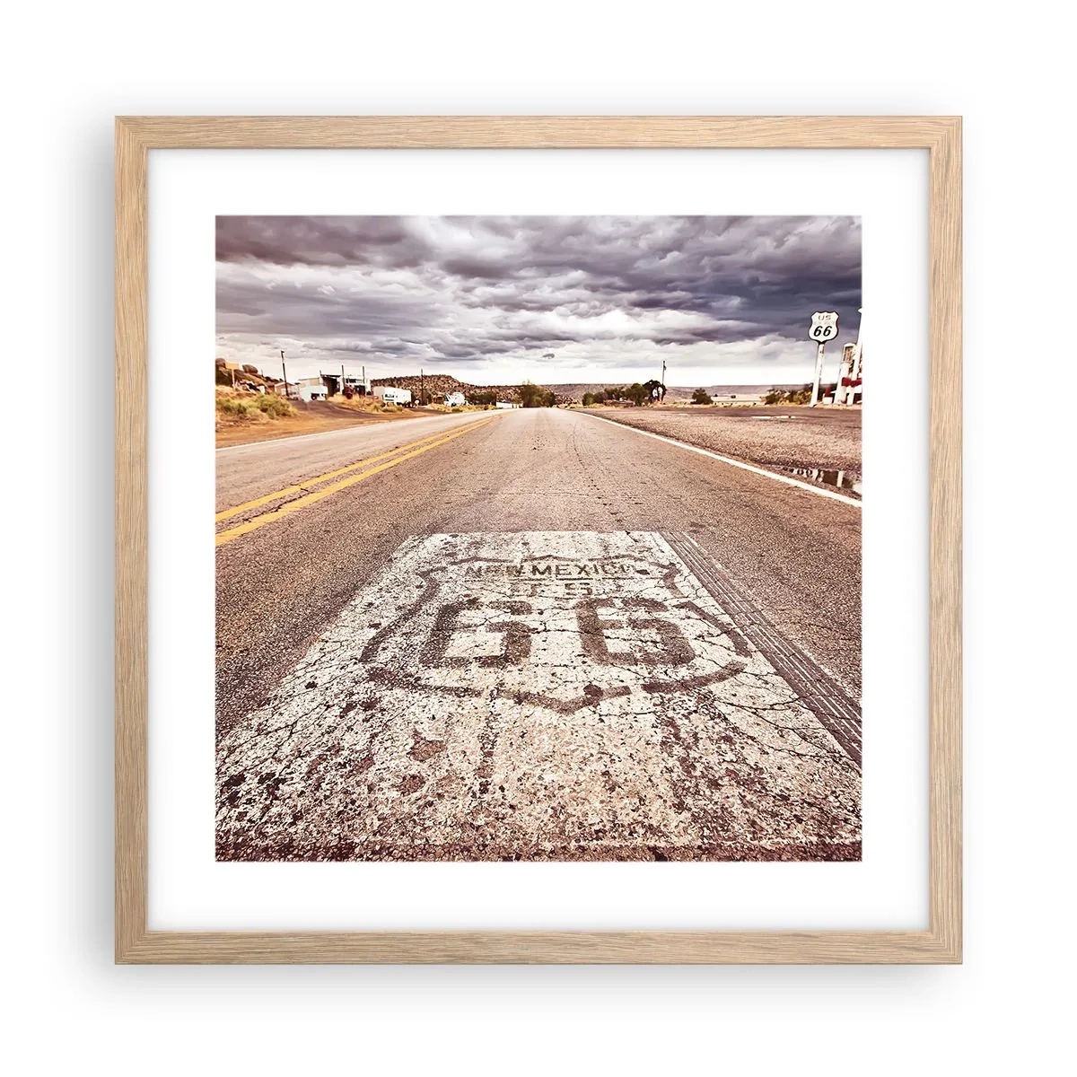 Poster in light oak frame - Mother Road - American Legend - 40x40 cm