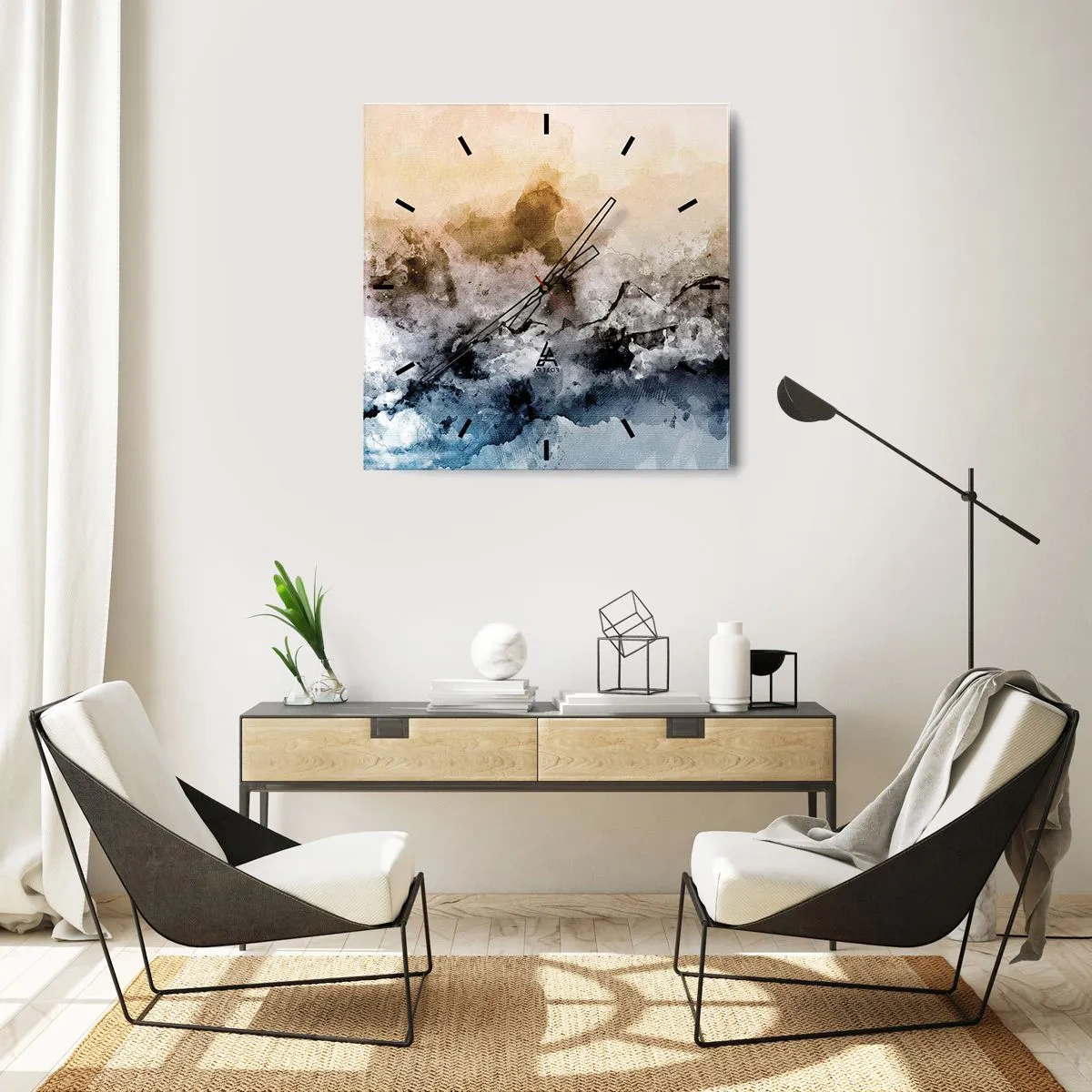 Wall clock - Clock on glass - Drowned in Fog - 40x40 cm