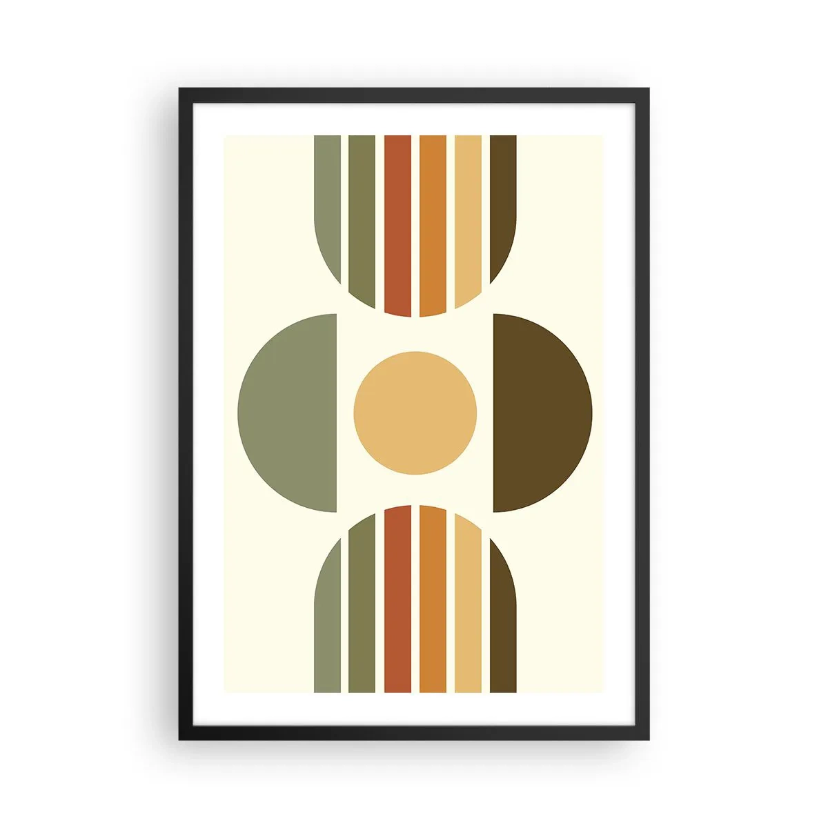 Poster in black frame - Abstract geometric pattern in earth tones with circles and semicircles - 50x70cm - In the Colours of Soli - Modern wall decoration for the living room and bedroom ARTTOR