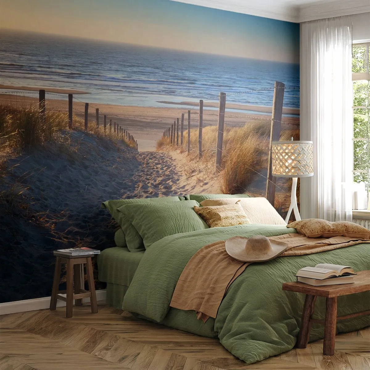 Photo Wallpaper Standard Eco - Sound of the Sea, Singing of the Birds, Wild Beach among Grass - Landscape, Beach, Dunes - 400x280 cm