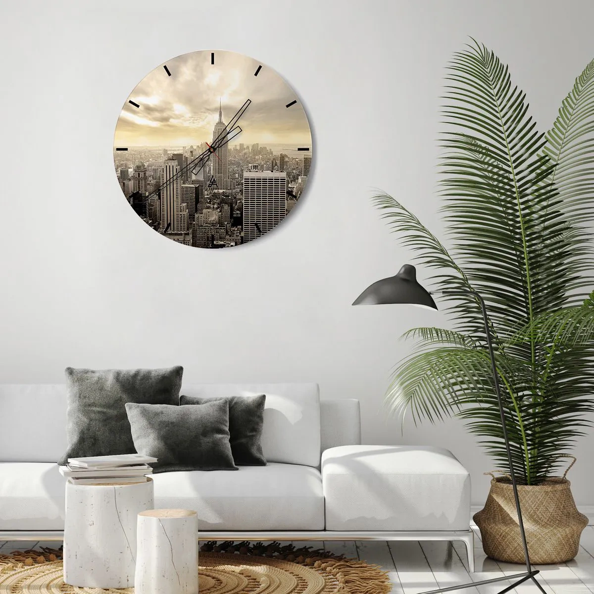 Wall clock - Clock on glass - New York Woven in Grey - 40x40 cm