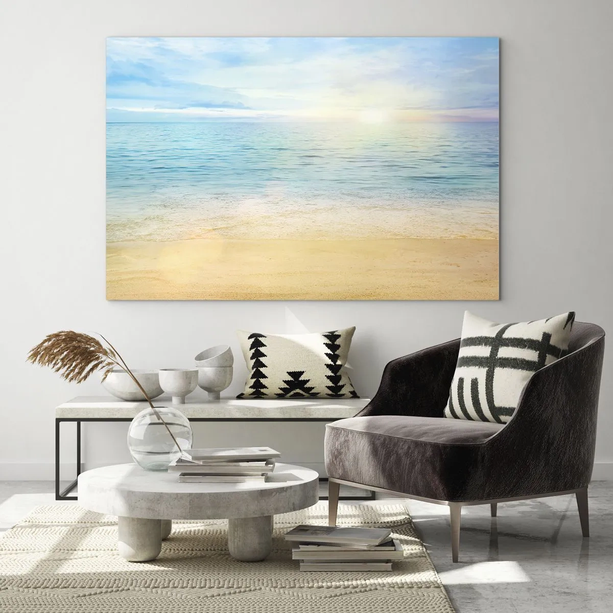 Glass picture - A sunny beach with azure sea and sky - 70x50cm - The Big Blue - Modern wall decoration for the living room and bedroom ARTTOR