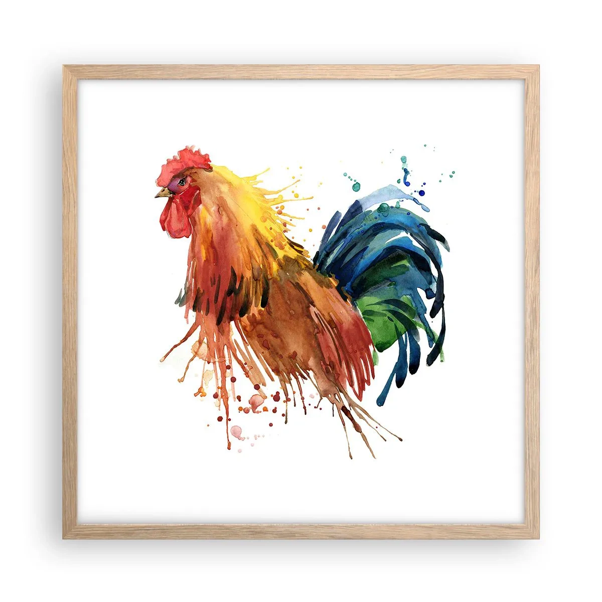 Poster in light oak frame - King Rooster - 50x50 cm