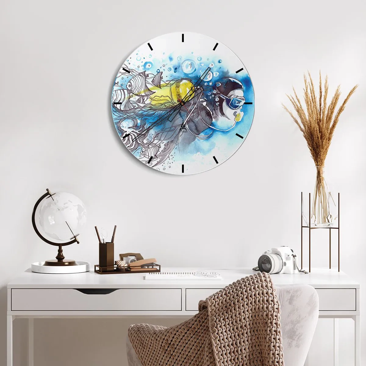 Wall clock - Clock on glass - Big Blue - 40x40 cm