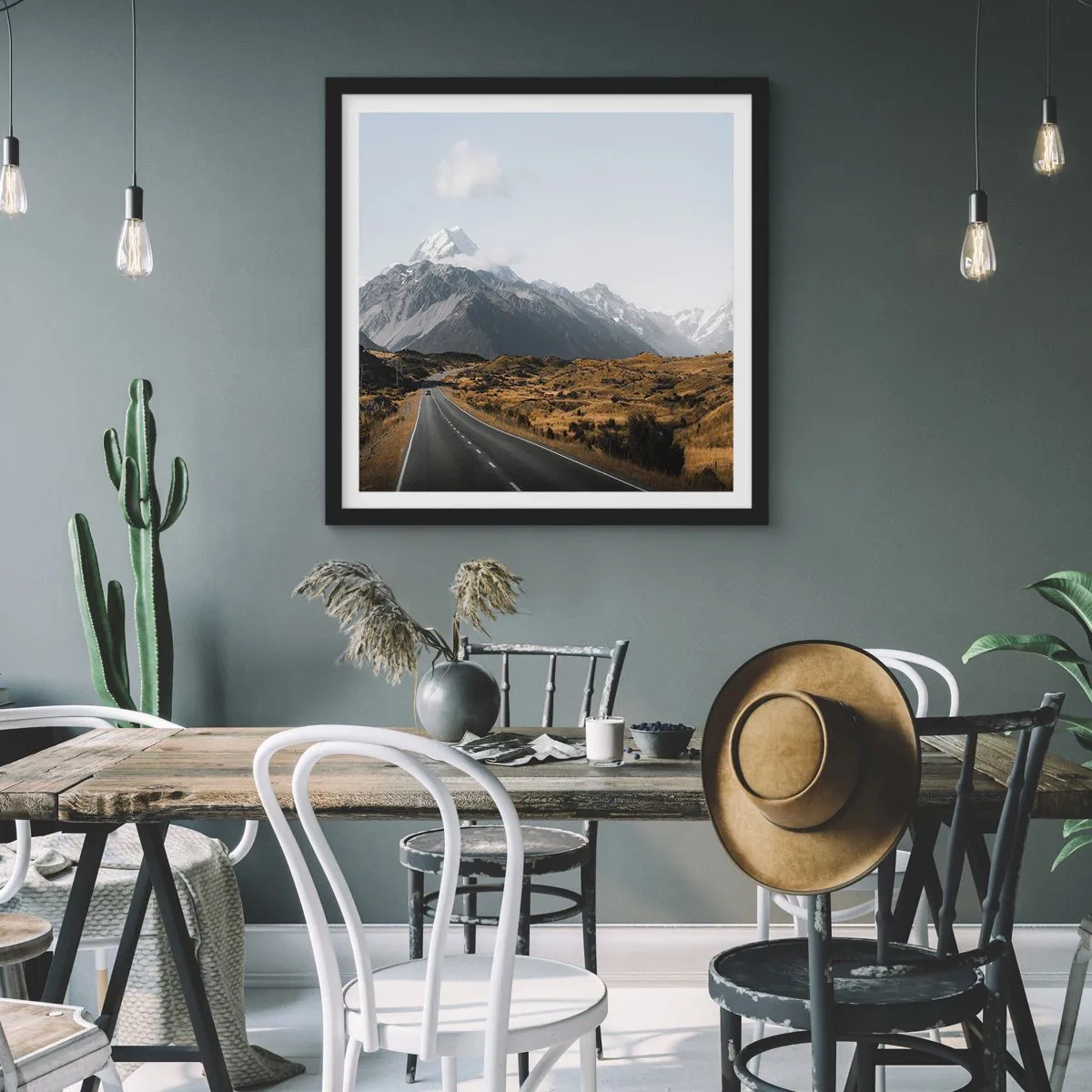 Poster in black frame - Road to the Heart of the Mountains - 30x30 cm
