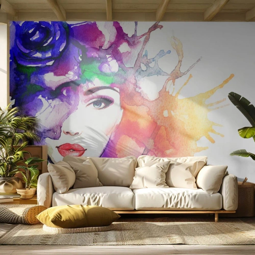 Photo Wallpaper Standard Eco - With Head in the Clouds - Woman, Woman's Face, Abstraction - 250x175 cm