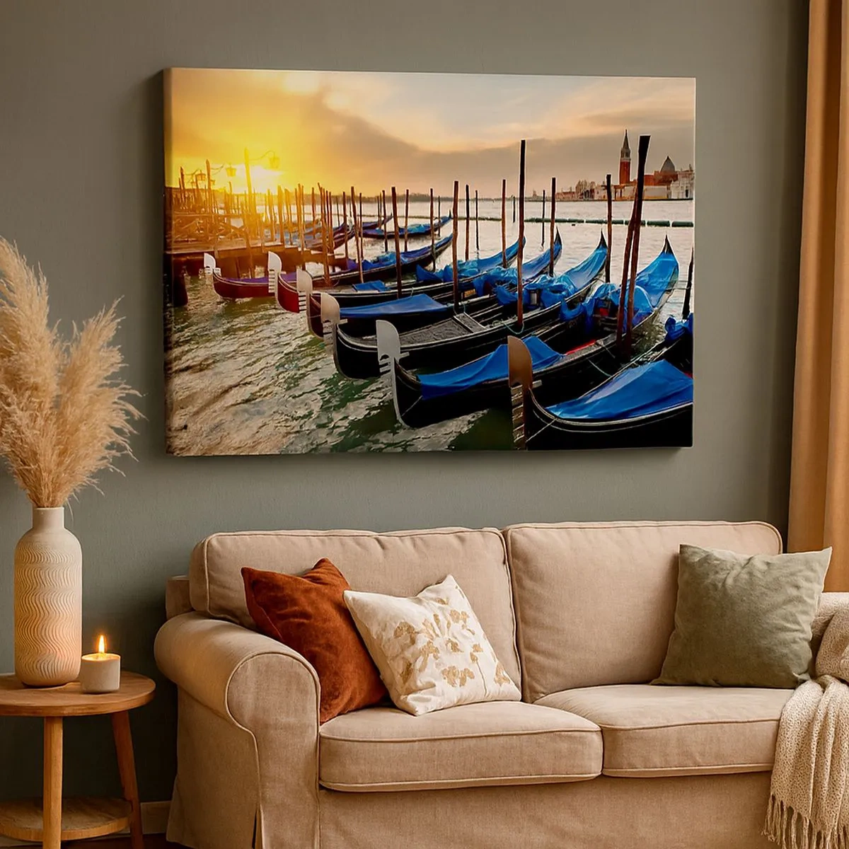 Canvas picture - Gondolas in Venice in the morning in the light of the rising sun - 70x50cm - Before Hustle and Bustle - Modern wall decoration for the living room and bedroom ARTTOR