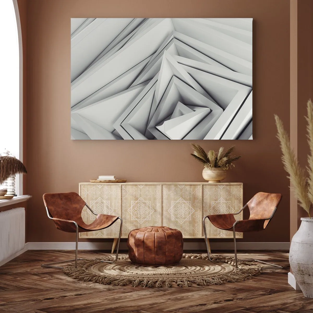 Canvas picture - An abstract composition of geometric shapes in shades of gray. - 70x50cm - Acute Angles Budding - Modern wall decoration for the living room and bedroom ARTTOR