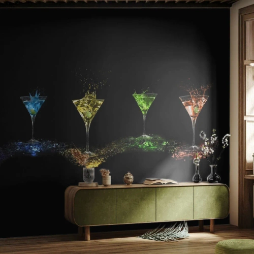 Photo Wallpaper Premium Canvas - Colours of Joy in Crystal Glass - Gastronomy, Cocktail, Colorful Drink - 250x175 cm