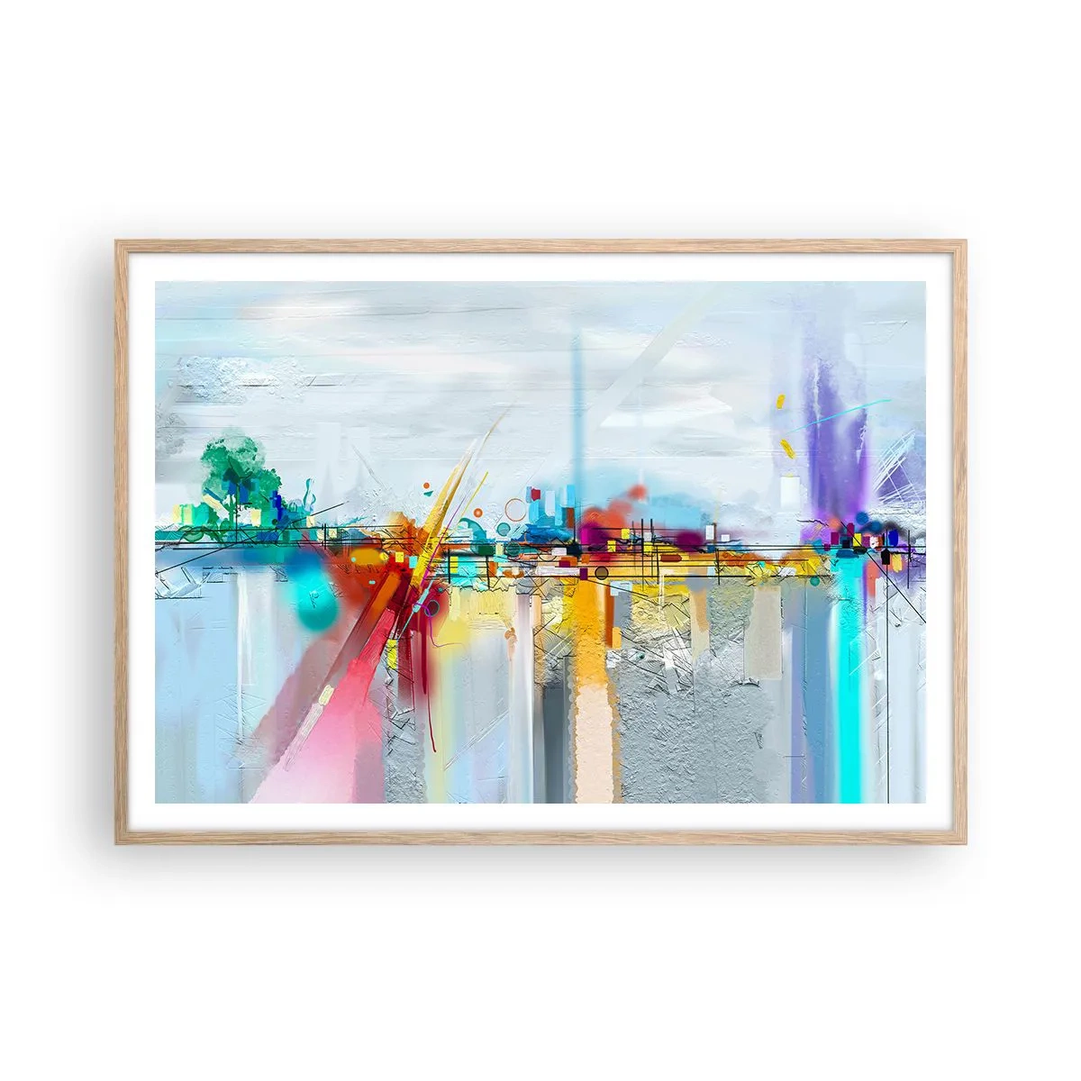 Poster in light oak frame - Bridge of Joy over the River of Life - 100x70 cm