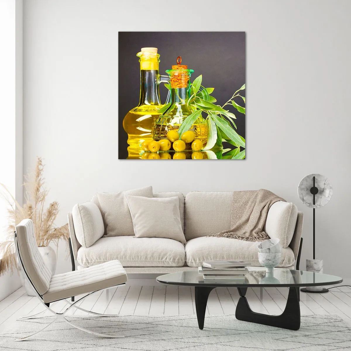 Glass picture - Still Life with Olives and Olive Oil - 50x50 cm