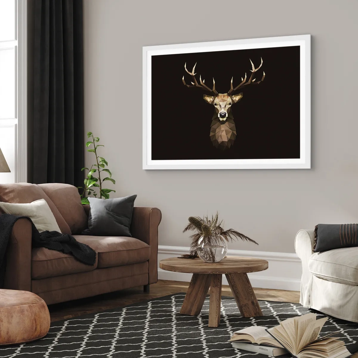 Poster in white frmae - Cubist Deer - 100x70 cm