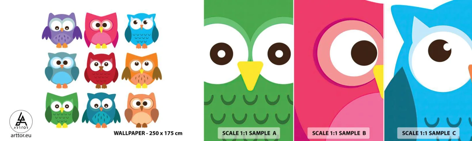 Photo Wallpaper Sample Standard Eco - It Can Be Fun to Differ - For children, Owl, Graphics - 100x30 cm