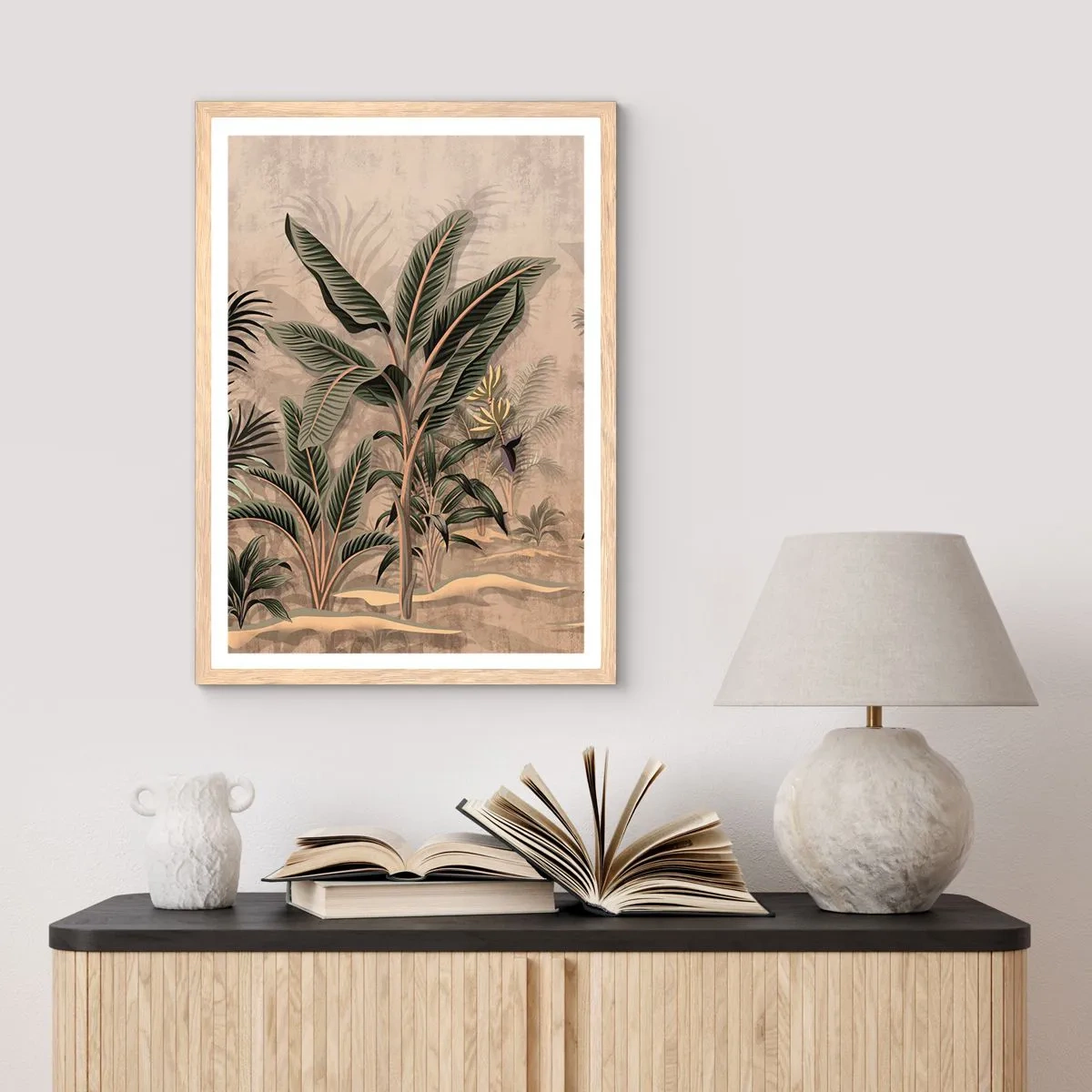 Poster in light oak frame - Engraving in Colonial Style - 30x40 cm