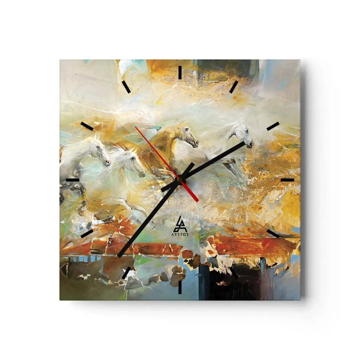 Wall clock - Clock on glass - Gallopping through the World - 30x30 cm