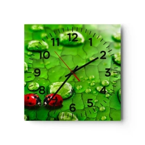 Wall clock - Clock on glass - Encounter in Green - 40x40 cm
