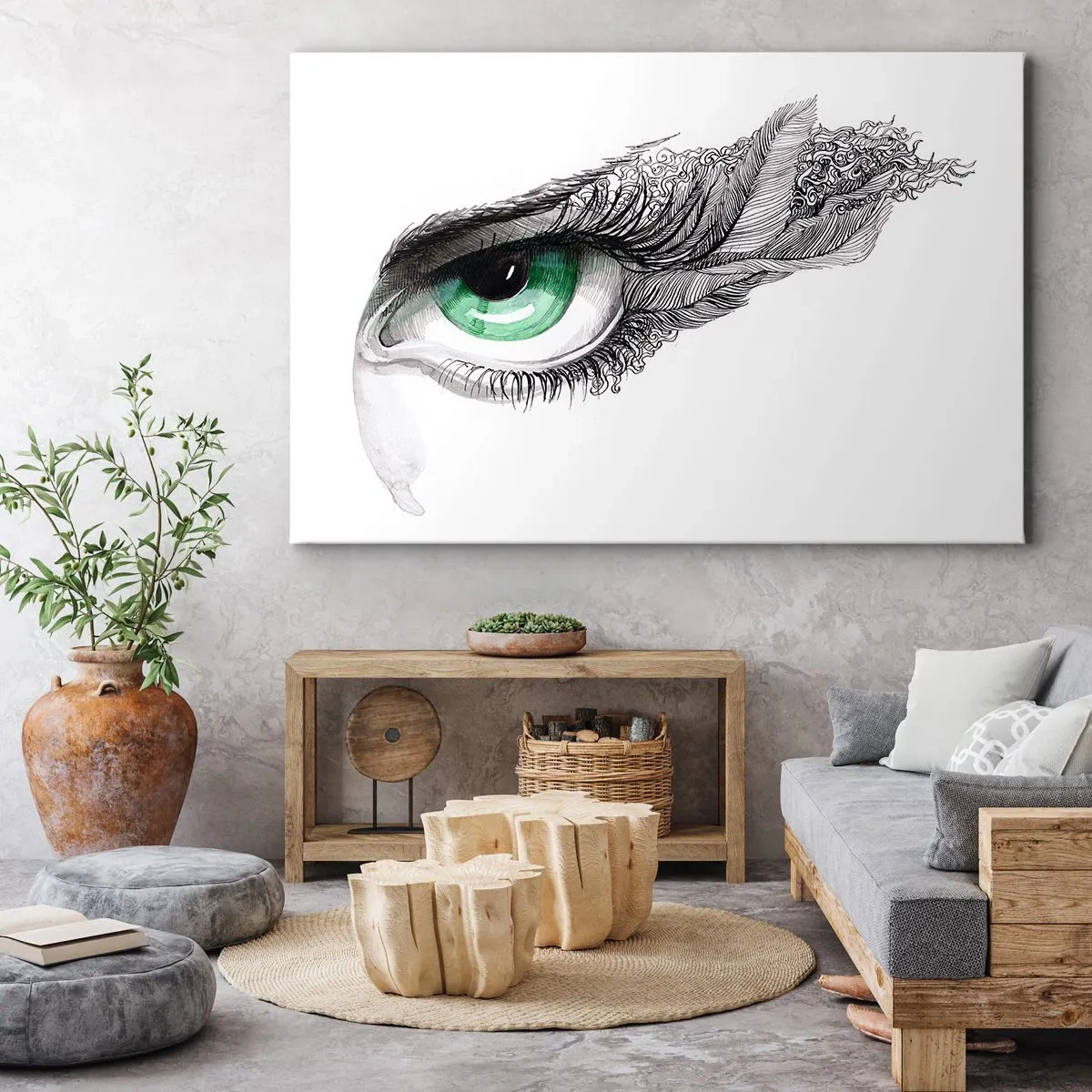 Canvas picture - Artistic eye with green iris and drawing details - 70x50cm - Beautiful and Ready to Attack - Modern wall decoration for the living room and bedroom ARTTOR
